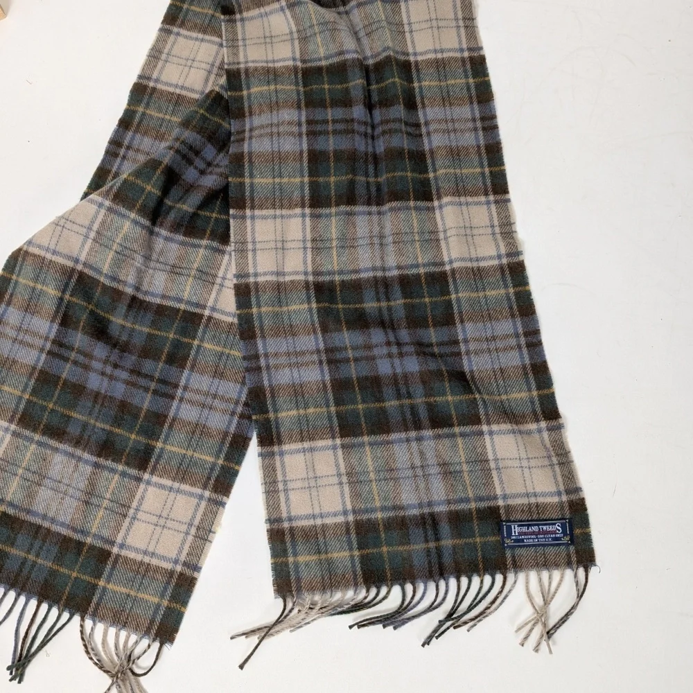 Vintage Highland Tweeds Lambswool Scarf Rectangular Fringe Plaid Tartan - Picture 6 of 10